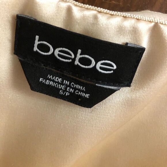 BEBE Cream Strapless BodyCon Mermaid Ruffle Tulle Satin Ribbon Mini Gown Sz S - Picture 7 of 8